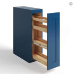 a blue cabinet with a sliding door, blue kitchen cabinets, rta cabinets