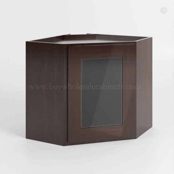 Shaker Espresso 12x 24 Diagonal Corner Wall Shelf with Glass Door