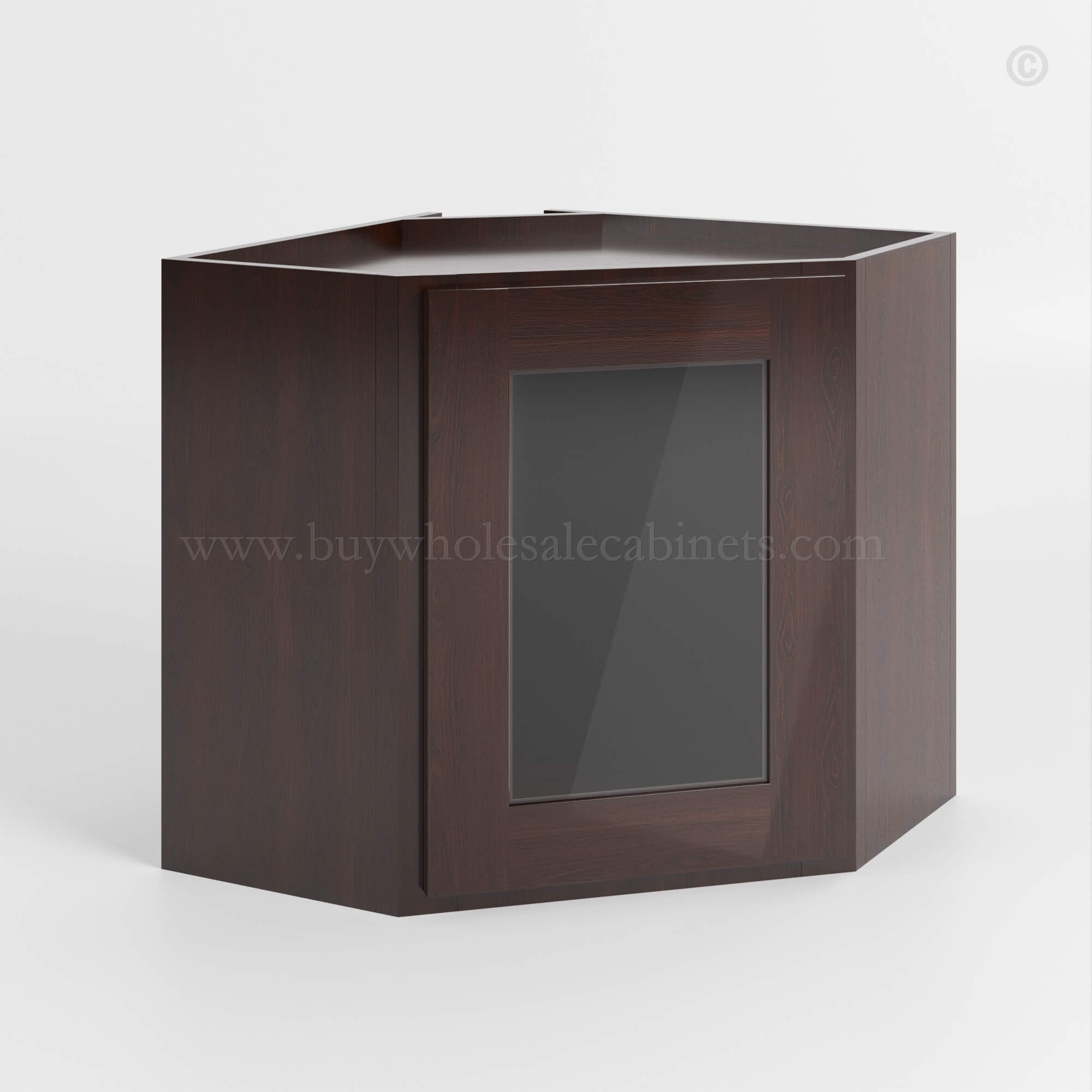 Shaker Espresso 12x 24 Diagonal Corner Wall Shelf with Glass Door