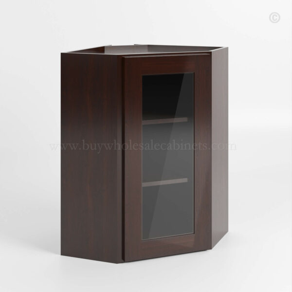 Shaker Espresso 24 Diagonal Corner Wall Cabinet with Glass Door