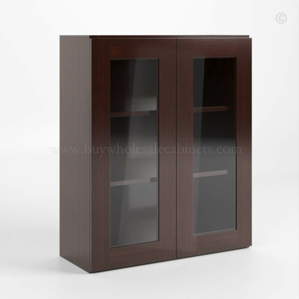 Shaker Espresso 36 H Double Door Wall Cabinet with Glass Doors