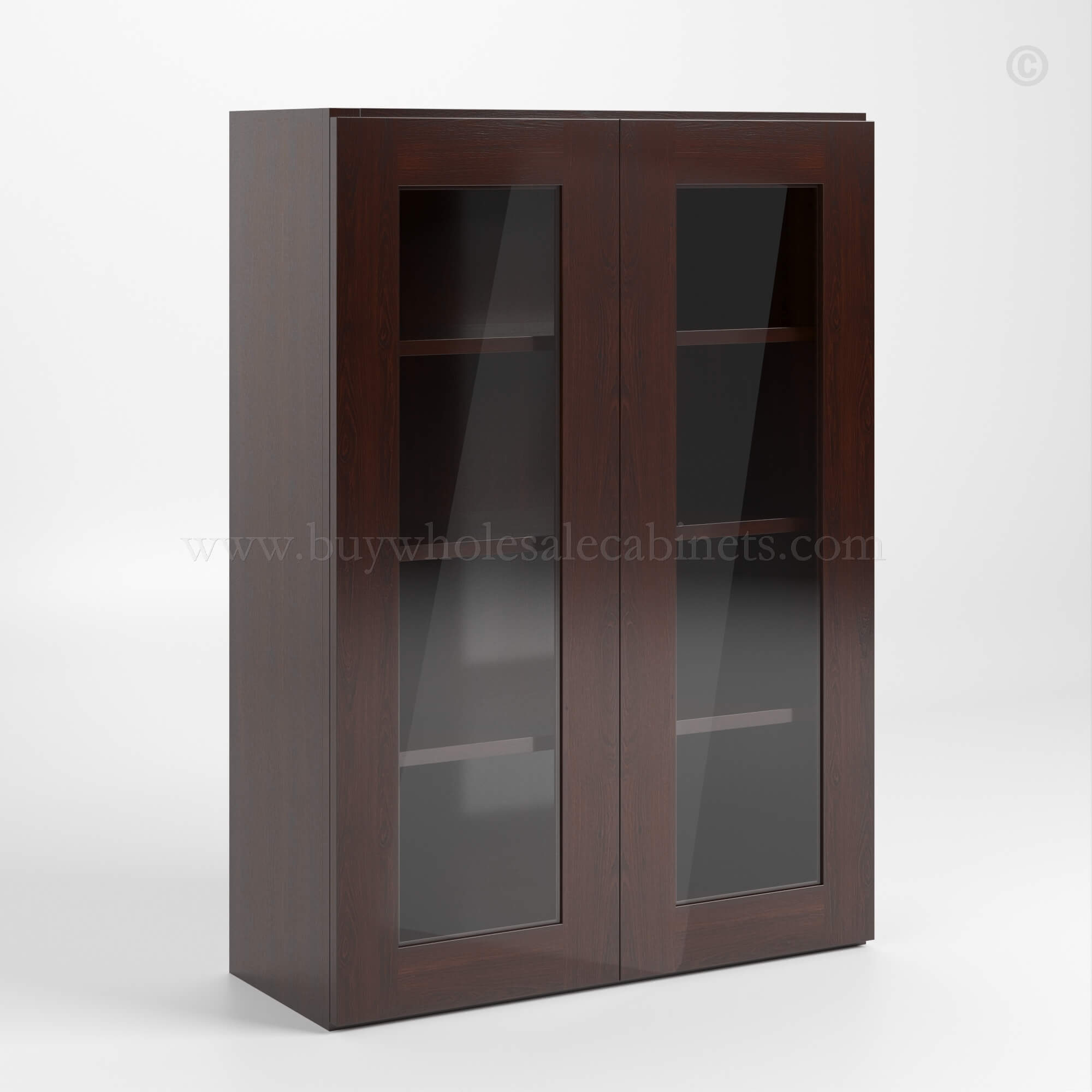Shaker Espresso 42 H Double Door Wall Cabinet with Glass Doors