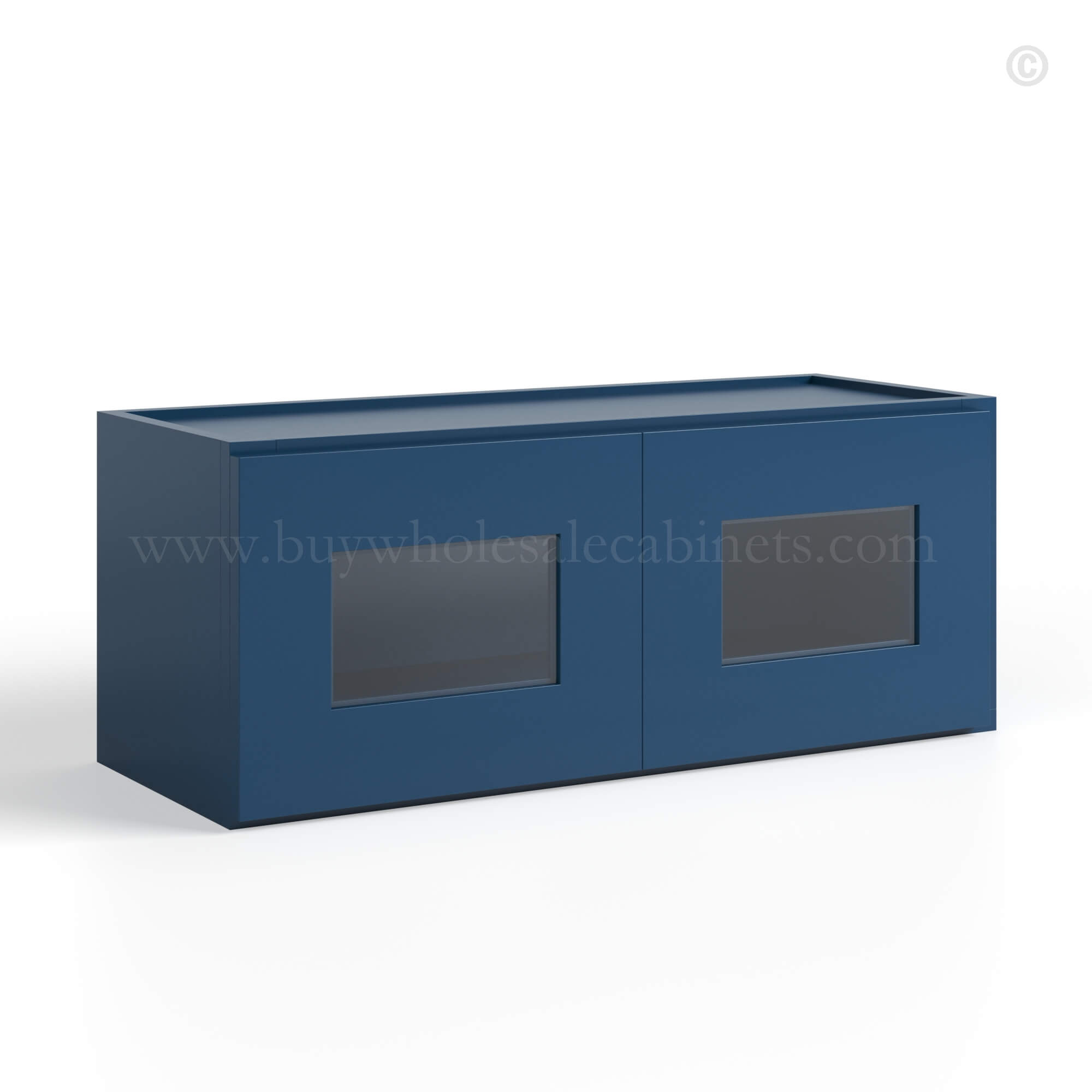 Navy Blue Shaker 12 H Double Door Wall Cabinet with Glass Doors
