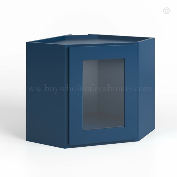 Navy Blue Shaker 12 x 24 Diagonal Corner Wall Shelf with Glass Door