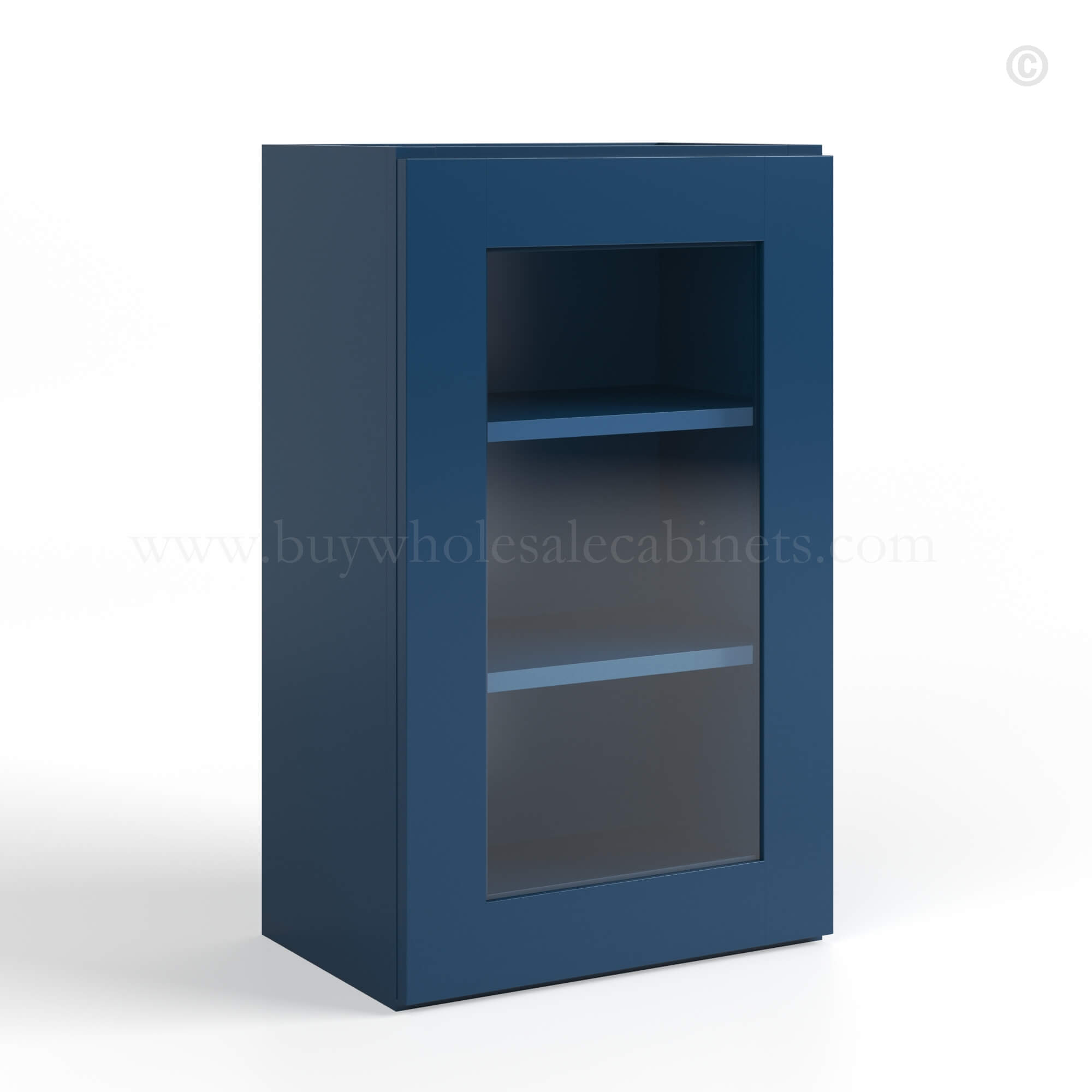 Navy Blue Shaker 36 H Single Door Wall Cabinet with Glass Door