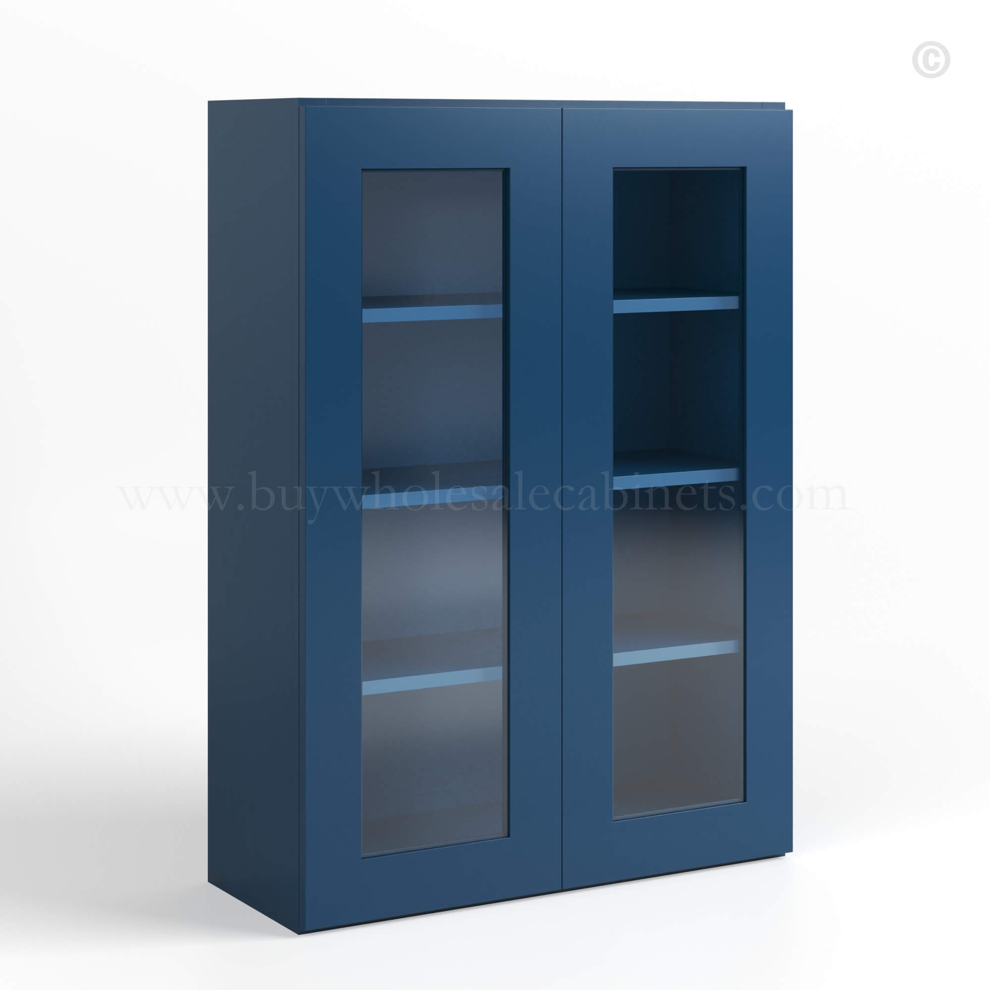 Navy Blue Shaker 42 H Double Door Wall Cabinet with Glass Doors