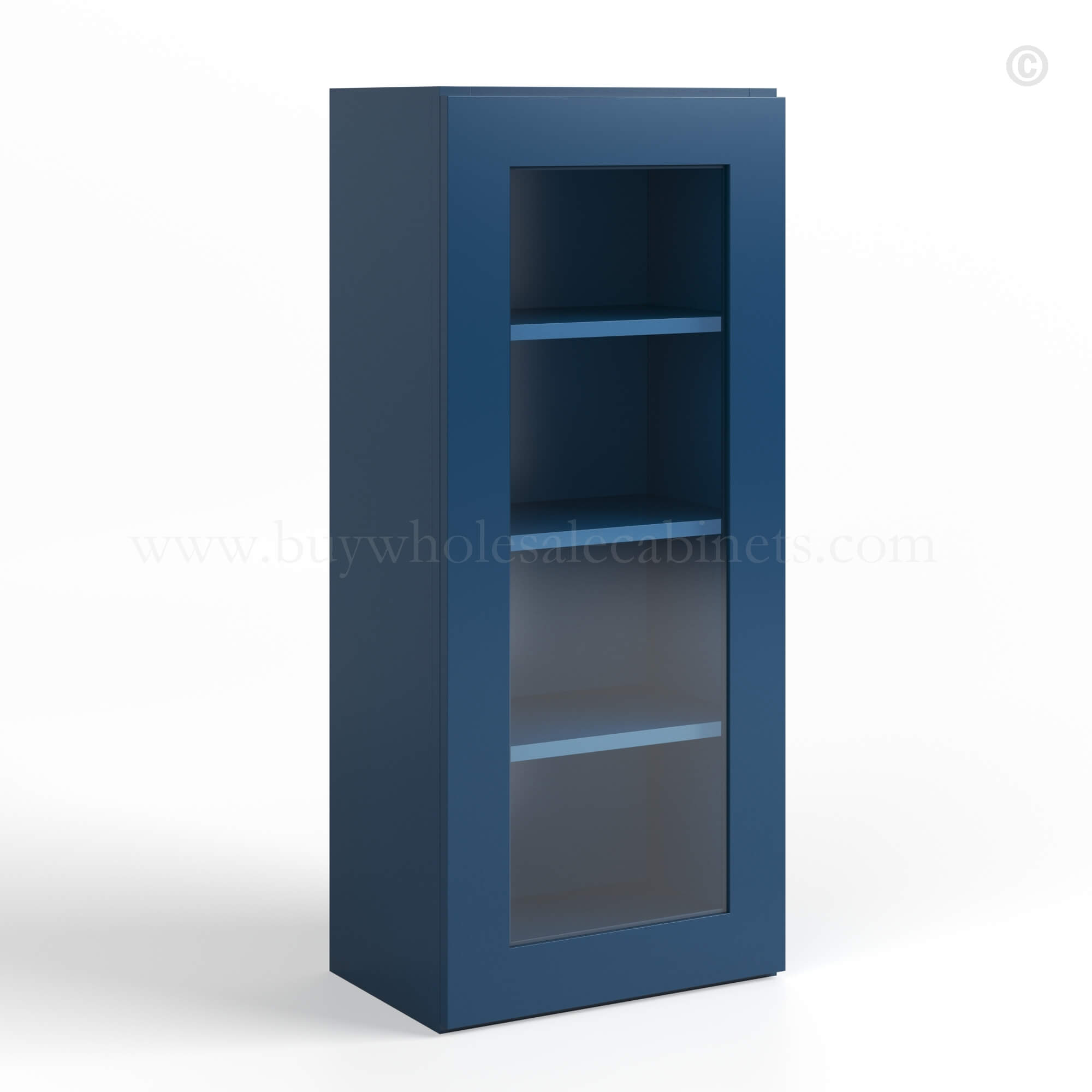 Navy Blue Shaker 42 H Single Door Wall Cabinet with Glass Door