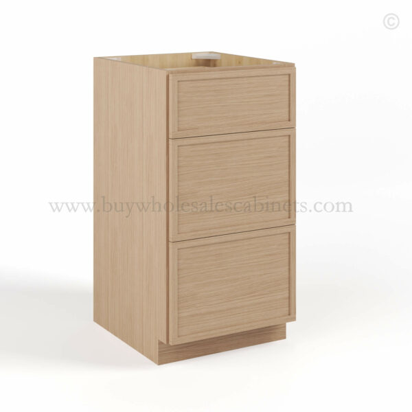 Slim Oak Shaker Vanity Three Drawer Base Cabinet, rta cabinets, wholesale cabinets