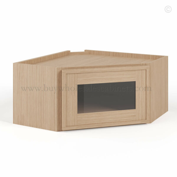 Slim Oak Shaker Diagonal Corner Wall Shelf with Glass Door, rta cabinets, wholesale cabinets