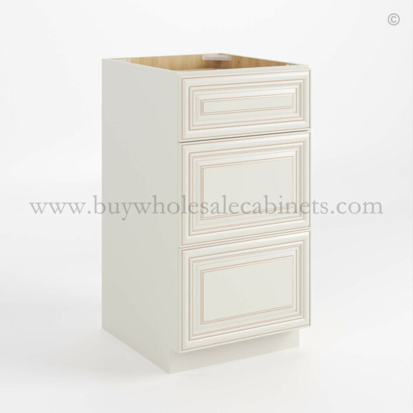 Charleston White Raised Panel Vanity Three Drawer Base Cabinet