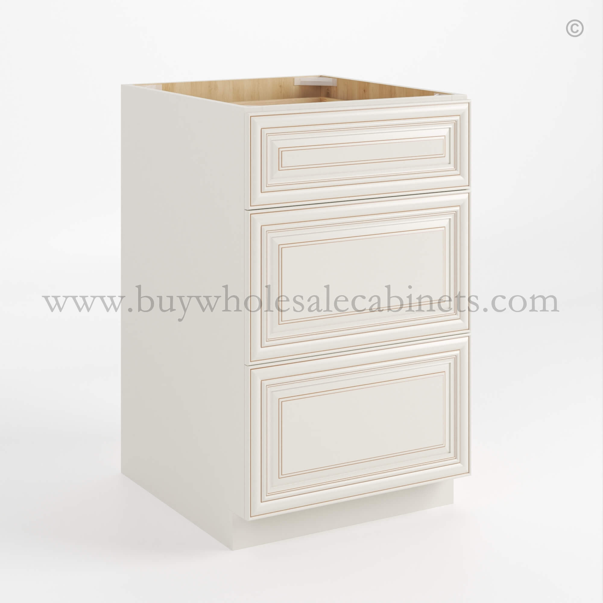 Charleston White Raised Panel Three Drawer Base