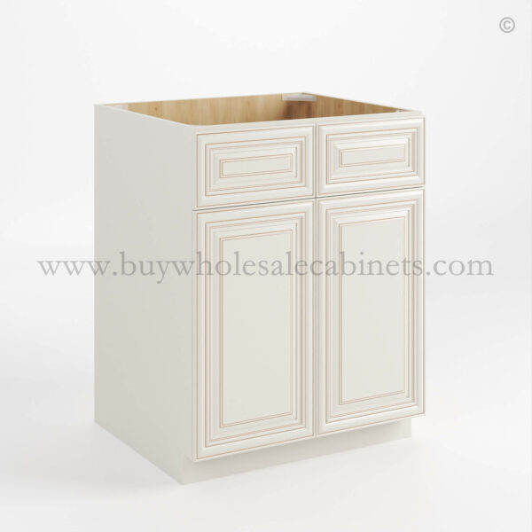 charleston white raised panel sink base with double doors and false drawers, rta cabinets, wholesale cabinets