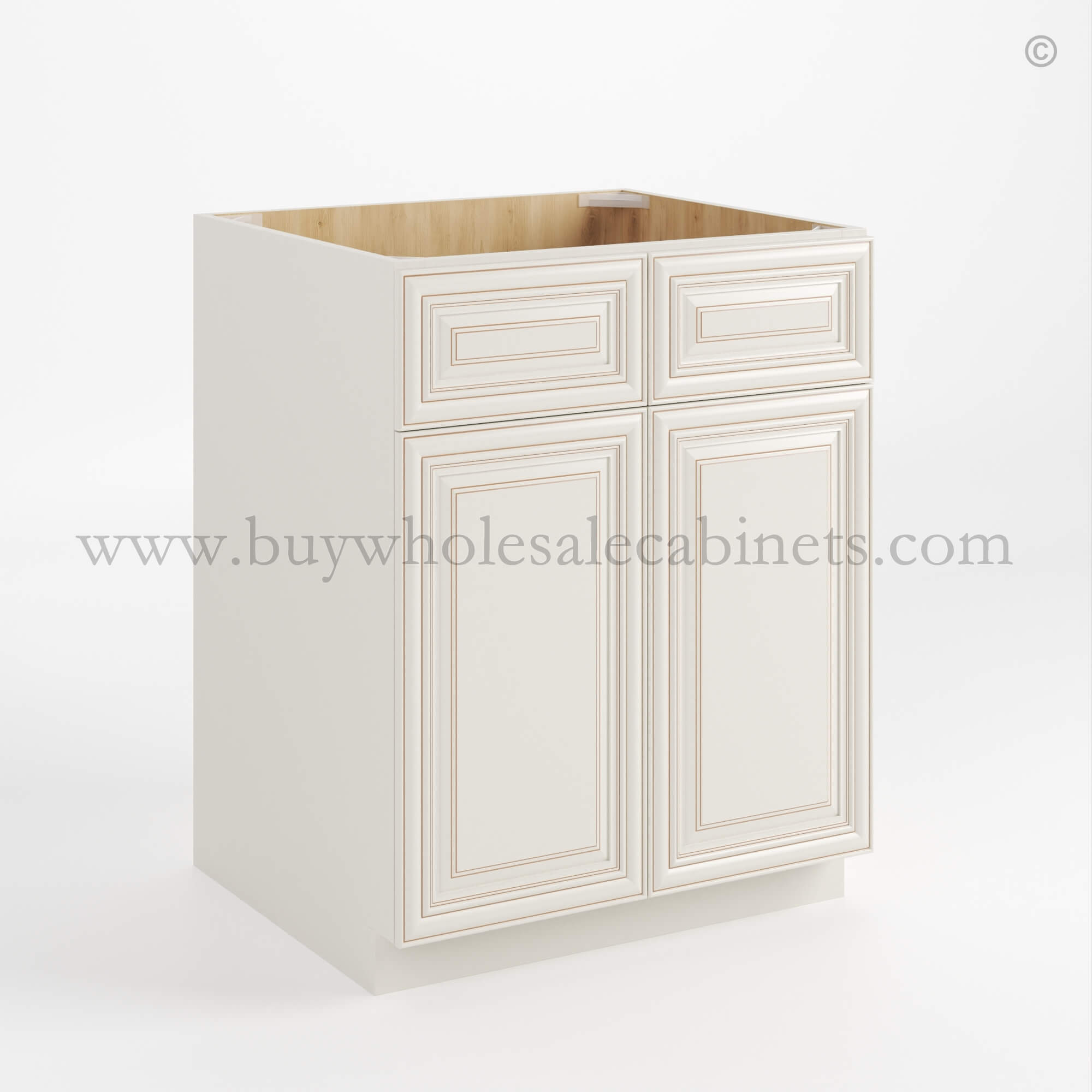 charleston white raised panel sink base with double doors and false drawers, rta cabinets, wholesale cabinets