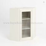 Charleston White Raised Panel 24 Diagonal Corner Wall Cabinet with Glass Door