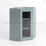 Gray Shaker 24 Diagonal Corner Wall Cabinet with Glass Door