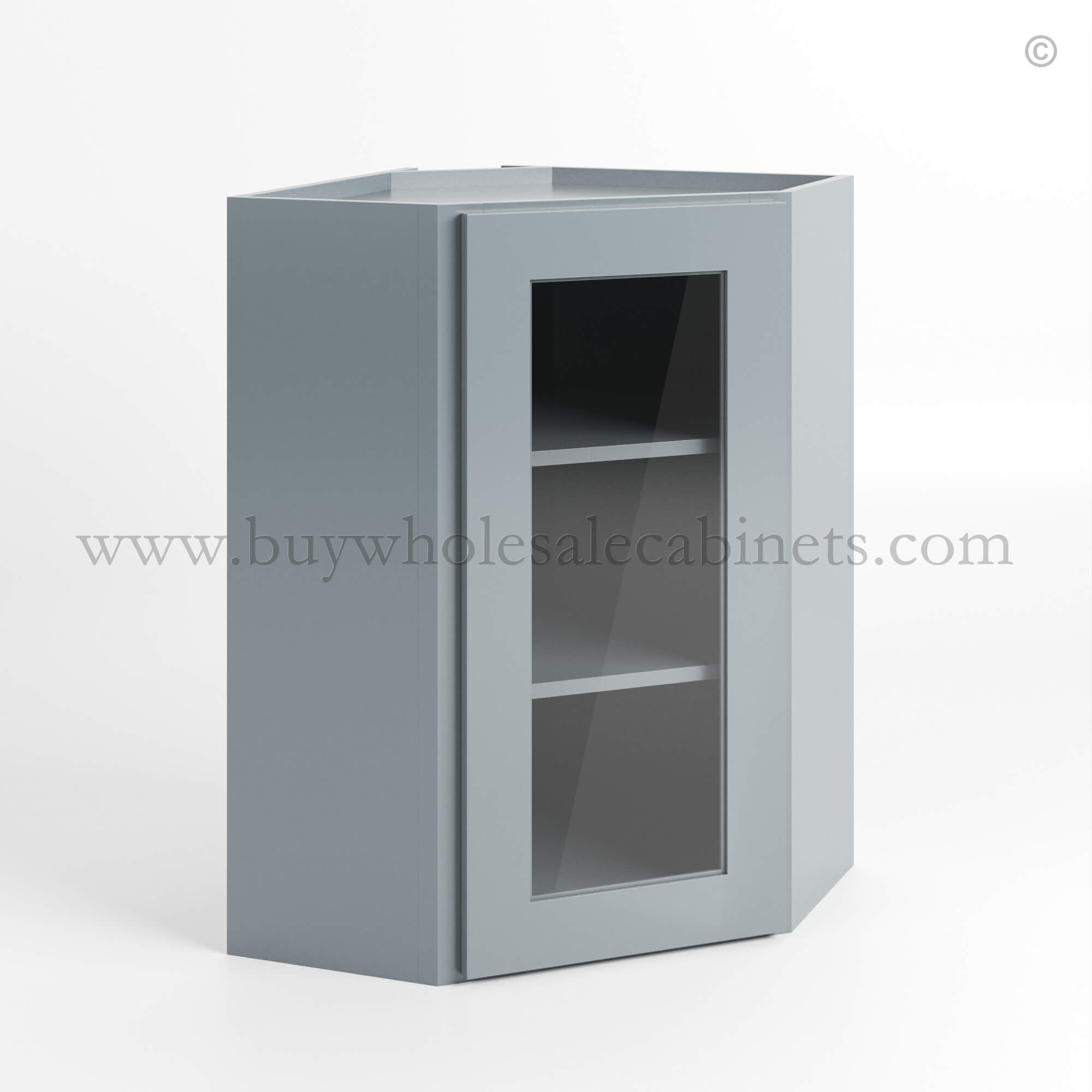 Gray Shaker 24 Diagonal Corner Wall Cabinet with Glass Door