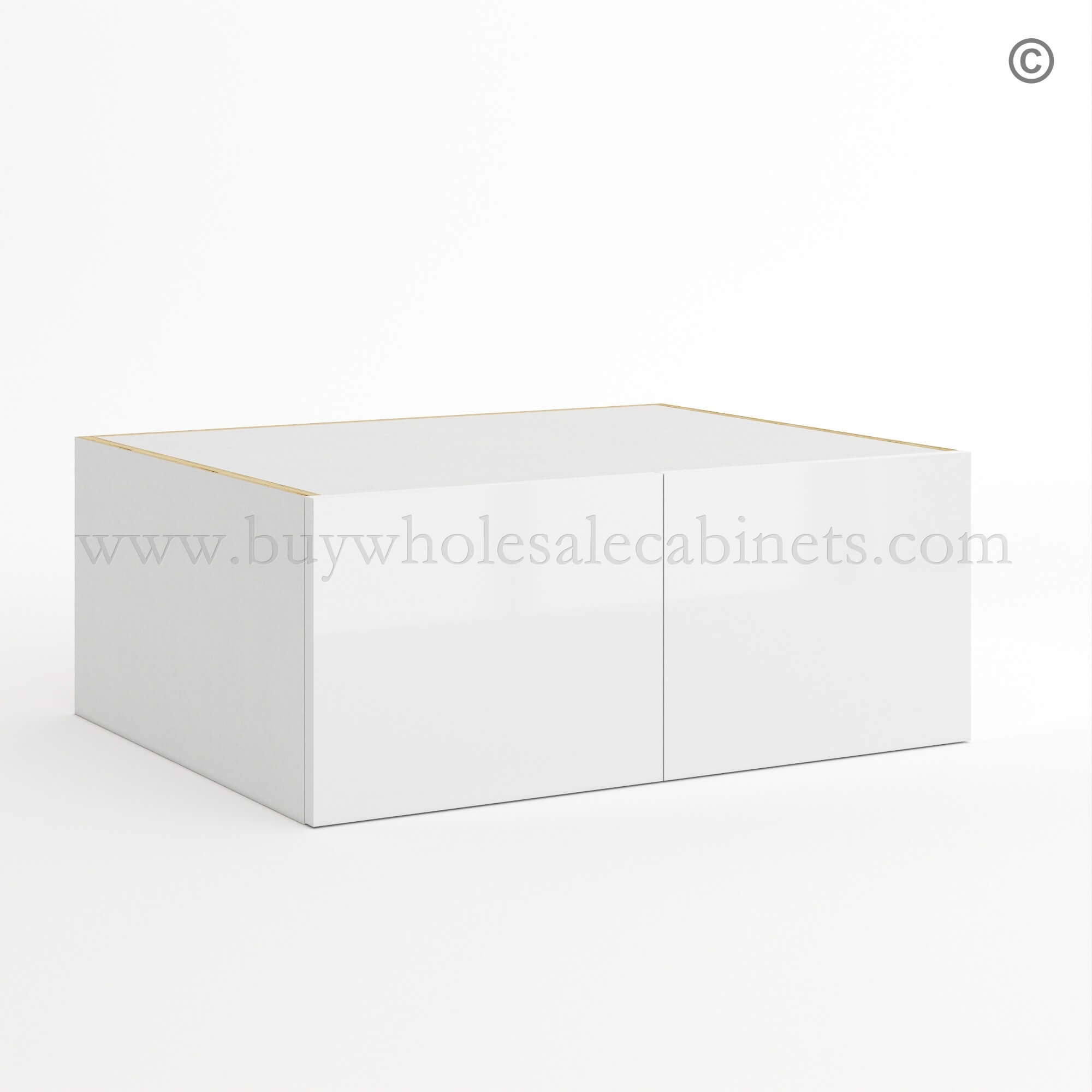 Frameless Gloss White 24D Refrigerator Wall Cabinet with Double Door 12H, wholesale cabinets, white wall cabinets