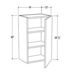Pearl White 30″ Deep Wall Cabinet with 1 Door 2 Shelves