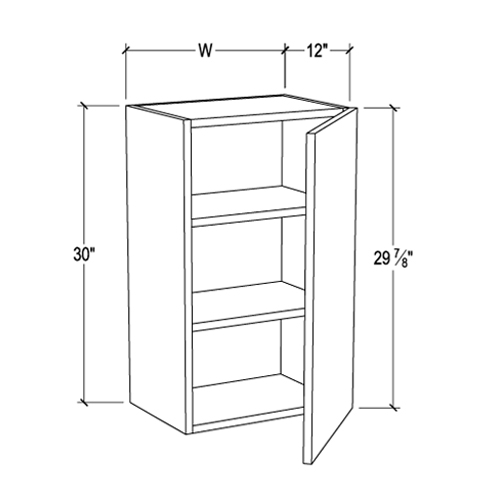 Pearl White 30″ Deep Wall Cabinet with 1 Door 2 Shelves