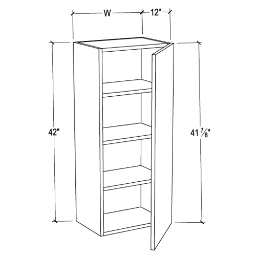 Pearl White 42 Tall Wall Cabinet with 1 Door 3 Shelves