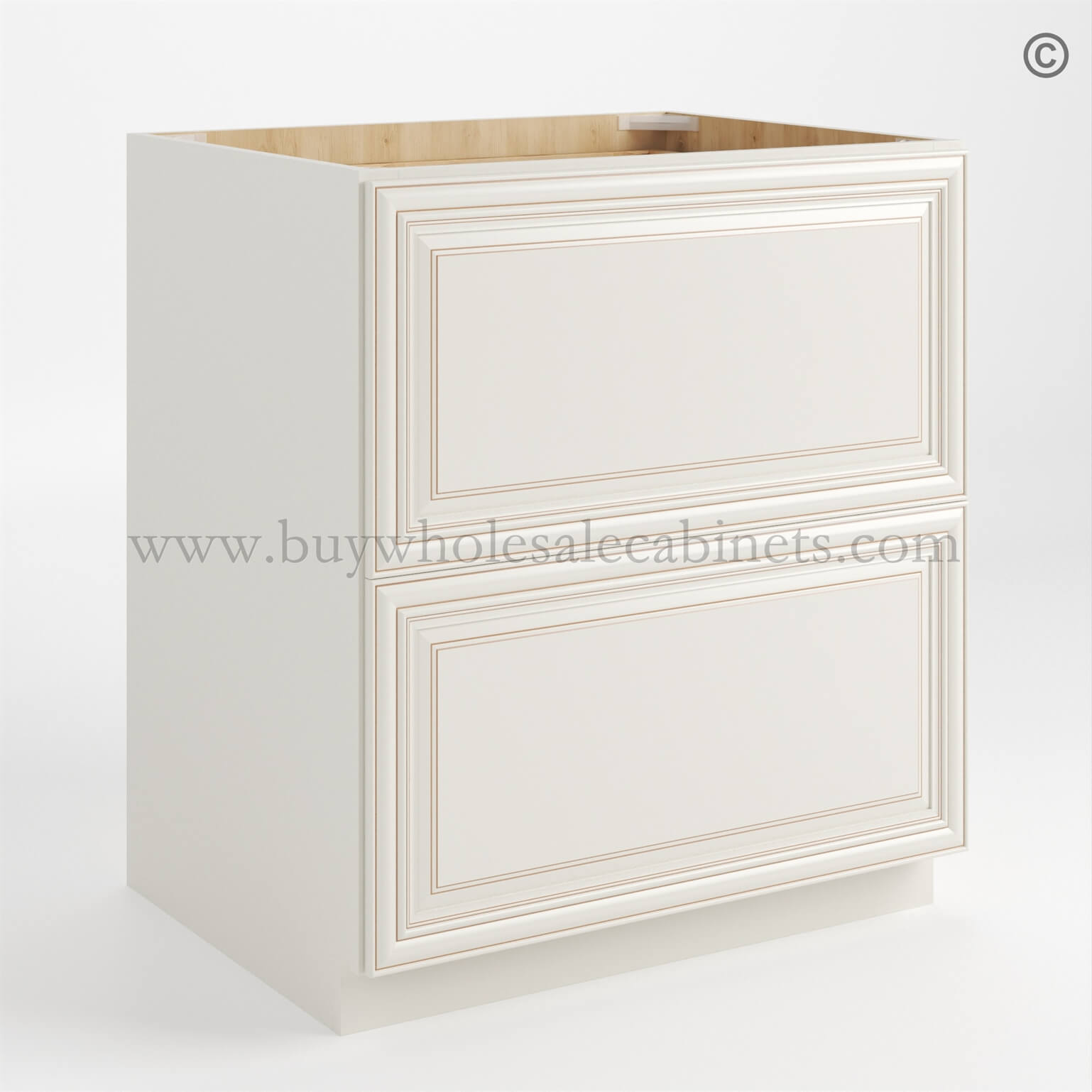 Charleston White Raised Panel Two Drawer Base, rta cabinets