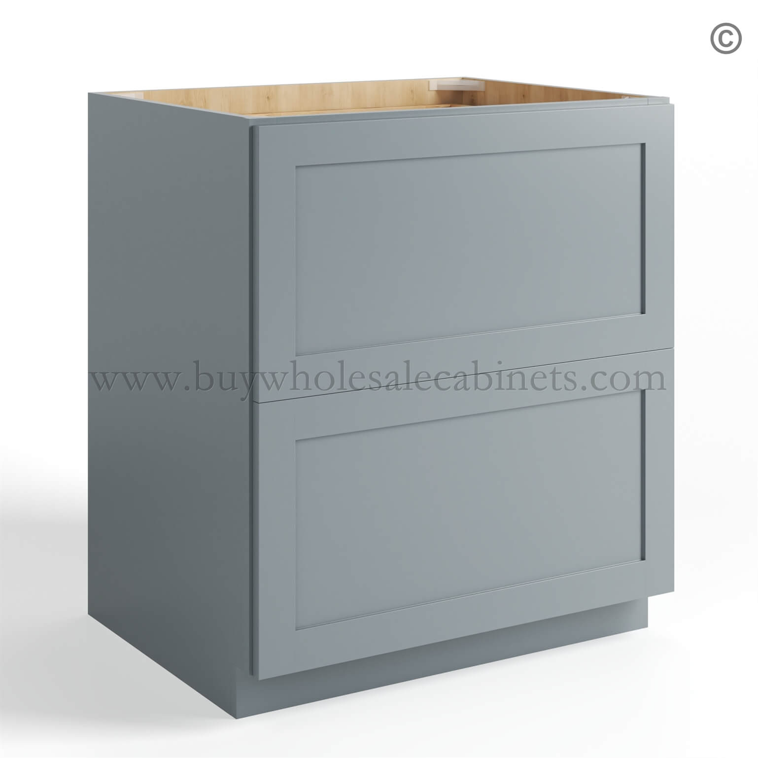 Gray Shaker Two Drawer Base, rta cabinets