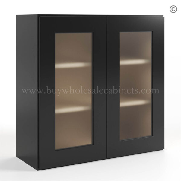 black Shaker 30 H Double Door Wall Cabinet with Glass Door