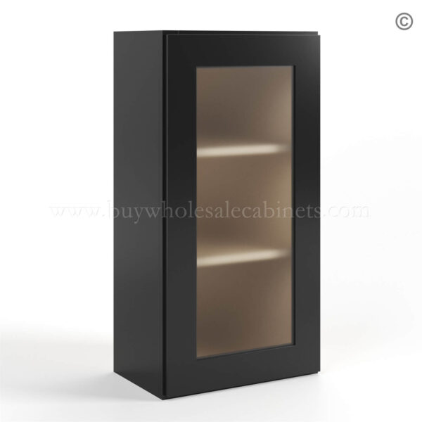 black Shaker 36 H Single Door Wall Cabinet with Glass Door