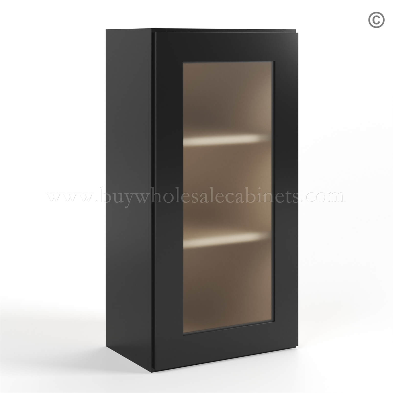 black Shaker 36 H Single Door Wall Cabinet with Glass Door