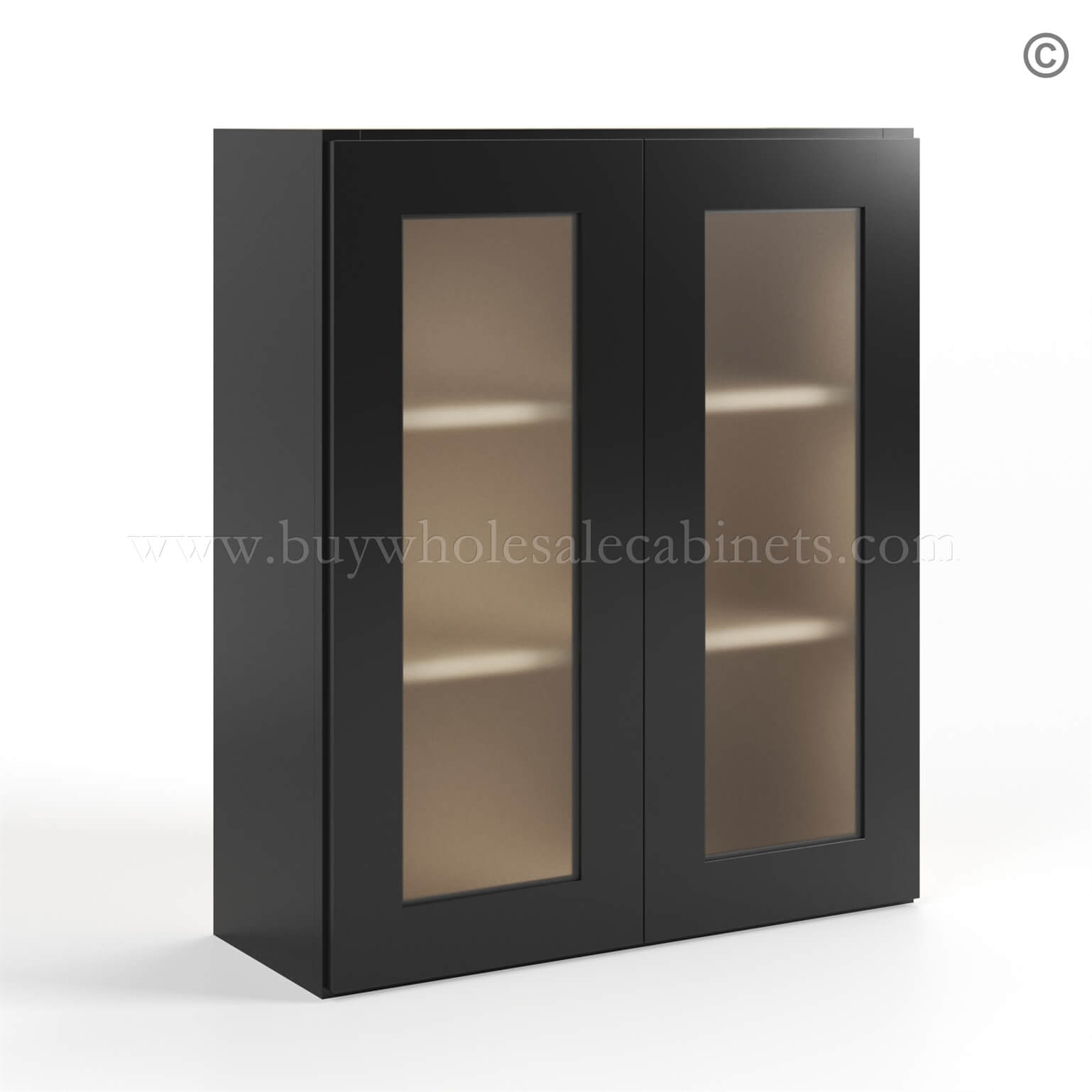 black Shaker 36 H Double Door Wall Cabinet with Glass Doors