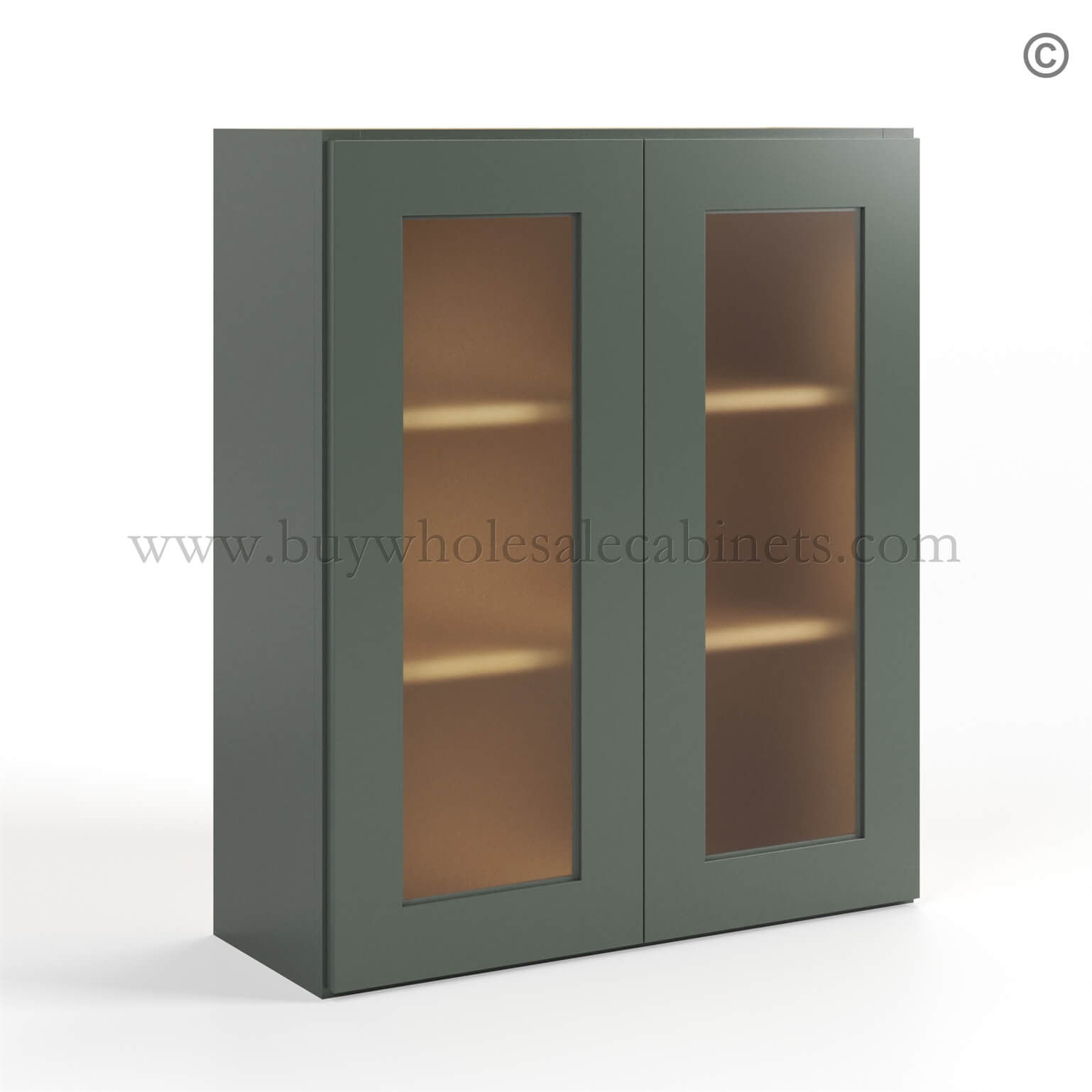 Green Shaker 36 H Double Door Wall Cabinet with Glass Doors, rta cabinets