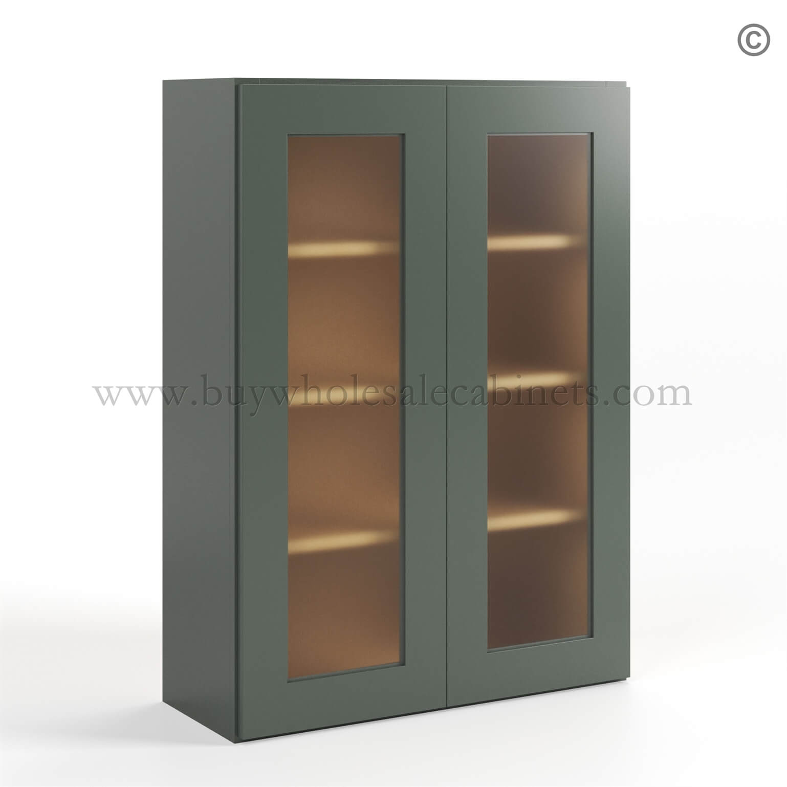 Green Shaker 42 H Double Door Wall Cabinet with Glass Doors, rta cabinets