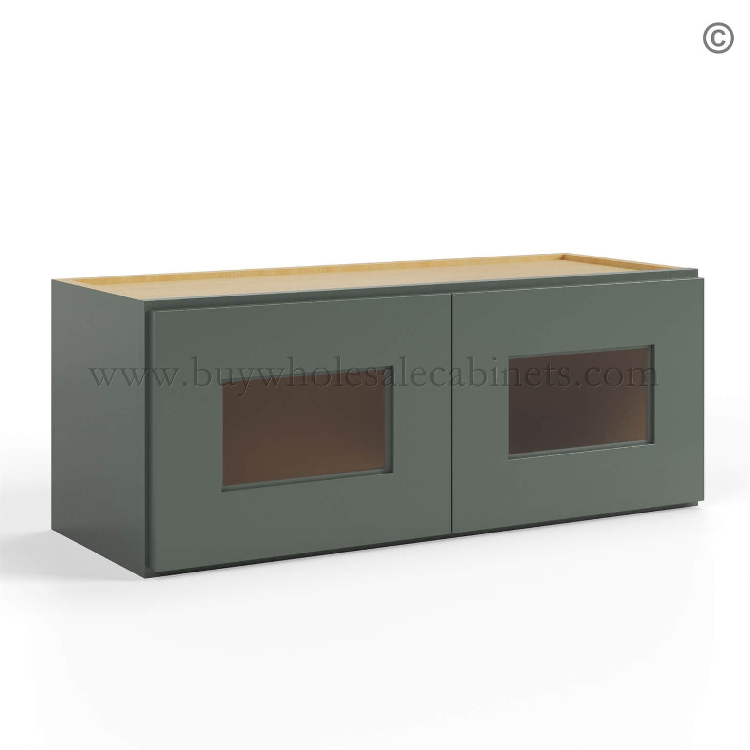 Green Shaker 12 H Double Door Wall Cabinet with Glass Doors, rta cabinets
