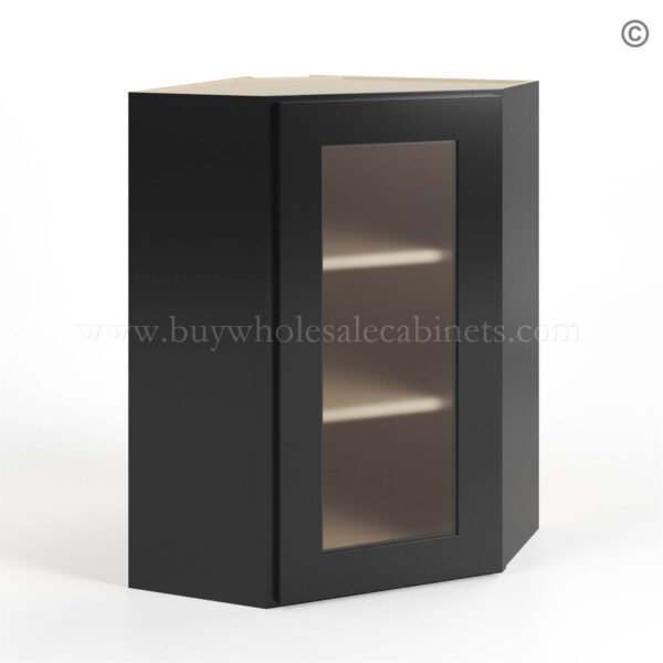 Black Shaker 24 Diagonal Corner Wall Cabinet with Glass Door