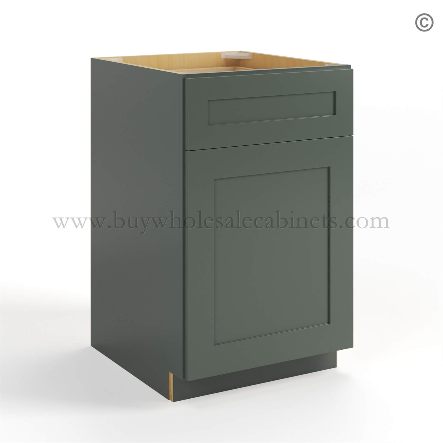 Green Shaker Base Cabinet with Double Doors & Single Drawer, rta cabinets