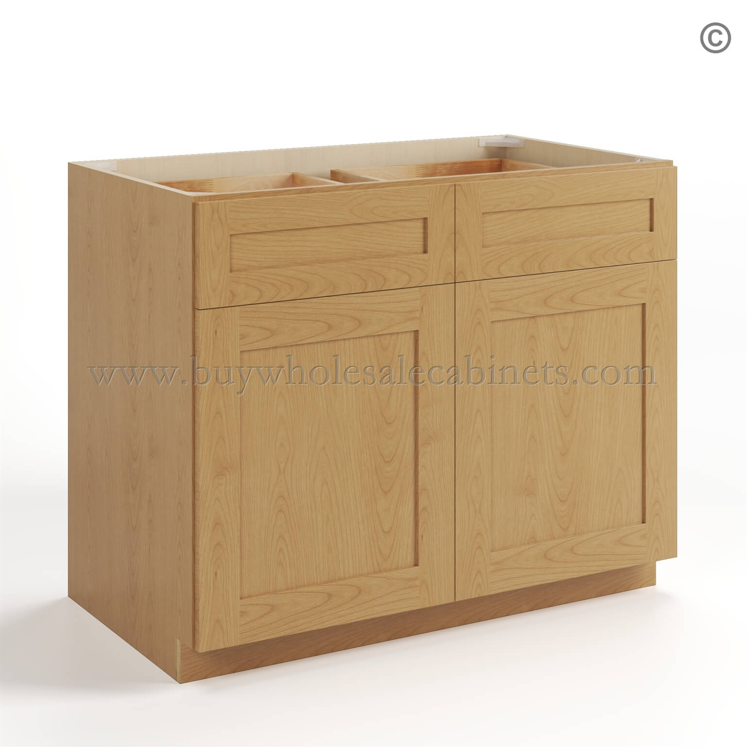 Treasure Chest Shaker Base Cabinet with Double Doors and Drawers, rta cabinets