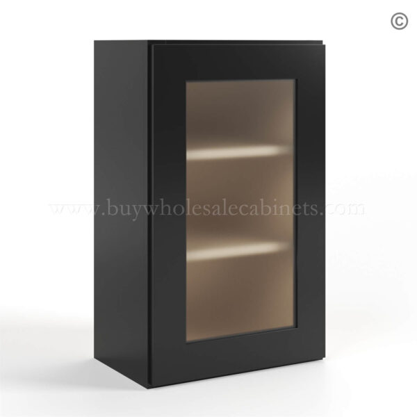 black Shaker 30 H Single Door Wall Cabinet with Glass Door