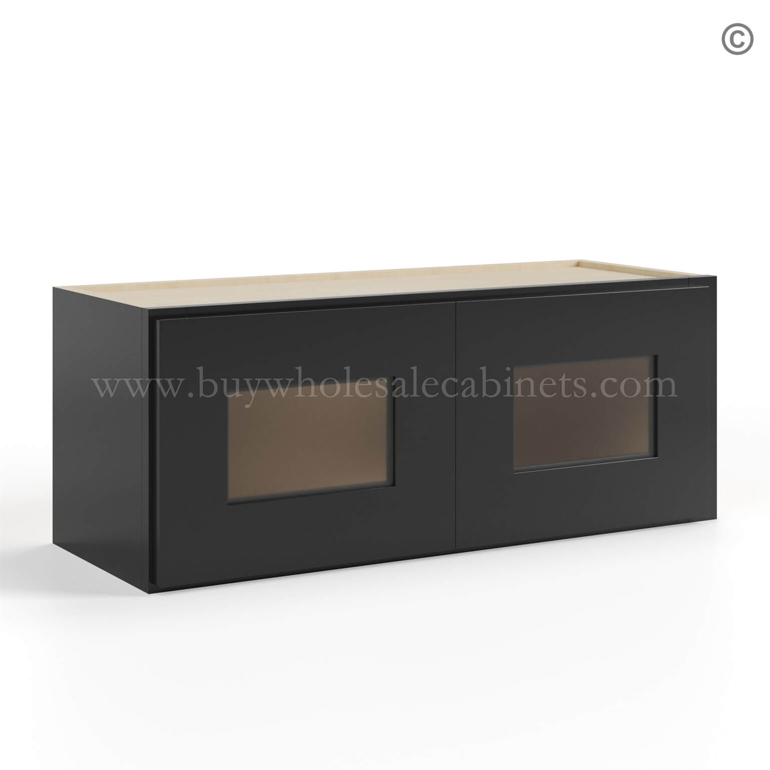 Black Shaker 12 H Double Door Wall Cabinet with Glass Doors