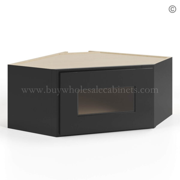 Black Shaker 12x 24 Diagonal Corner Wall Shelf with Glass Door