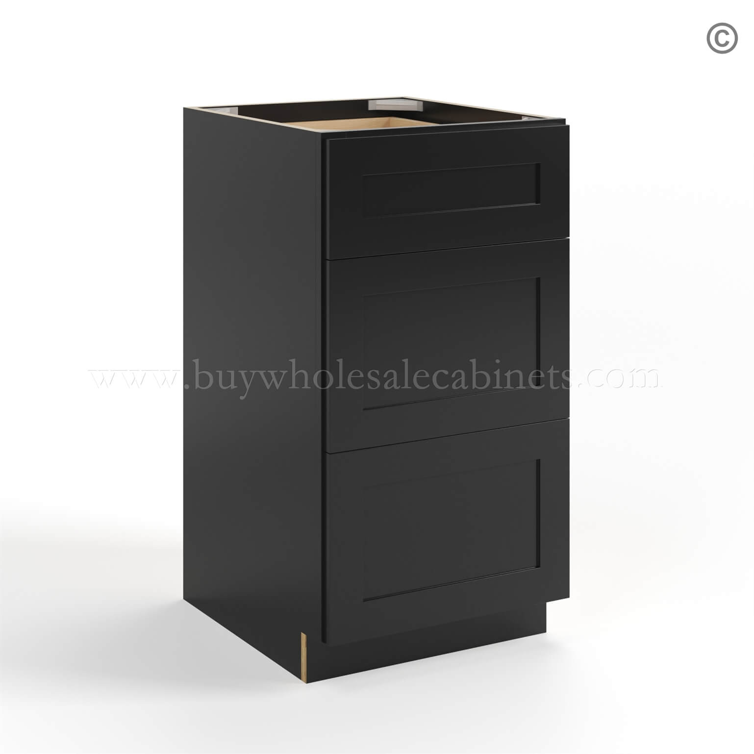 Black Shaker Vanity Three Drawer Base Cabinet